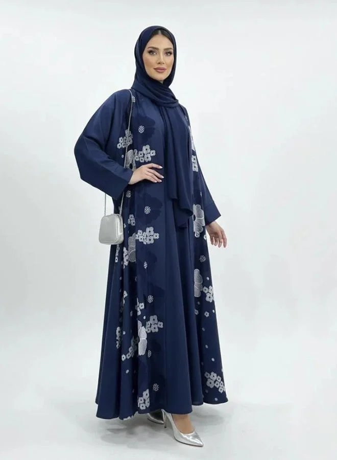 عبايات لمحة عباية كلوش باللون الازرق مع طبعات في العباية